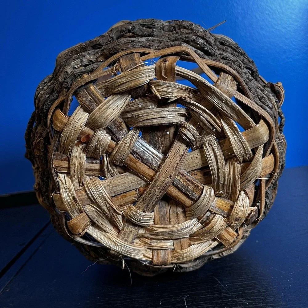 VTG Hand Woven Basket Twisted Root Twig Branch Crooked Handle